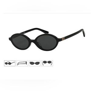 Miu Miu Black Oval Sunglasses with Gold Logo Temples